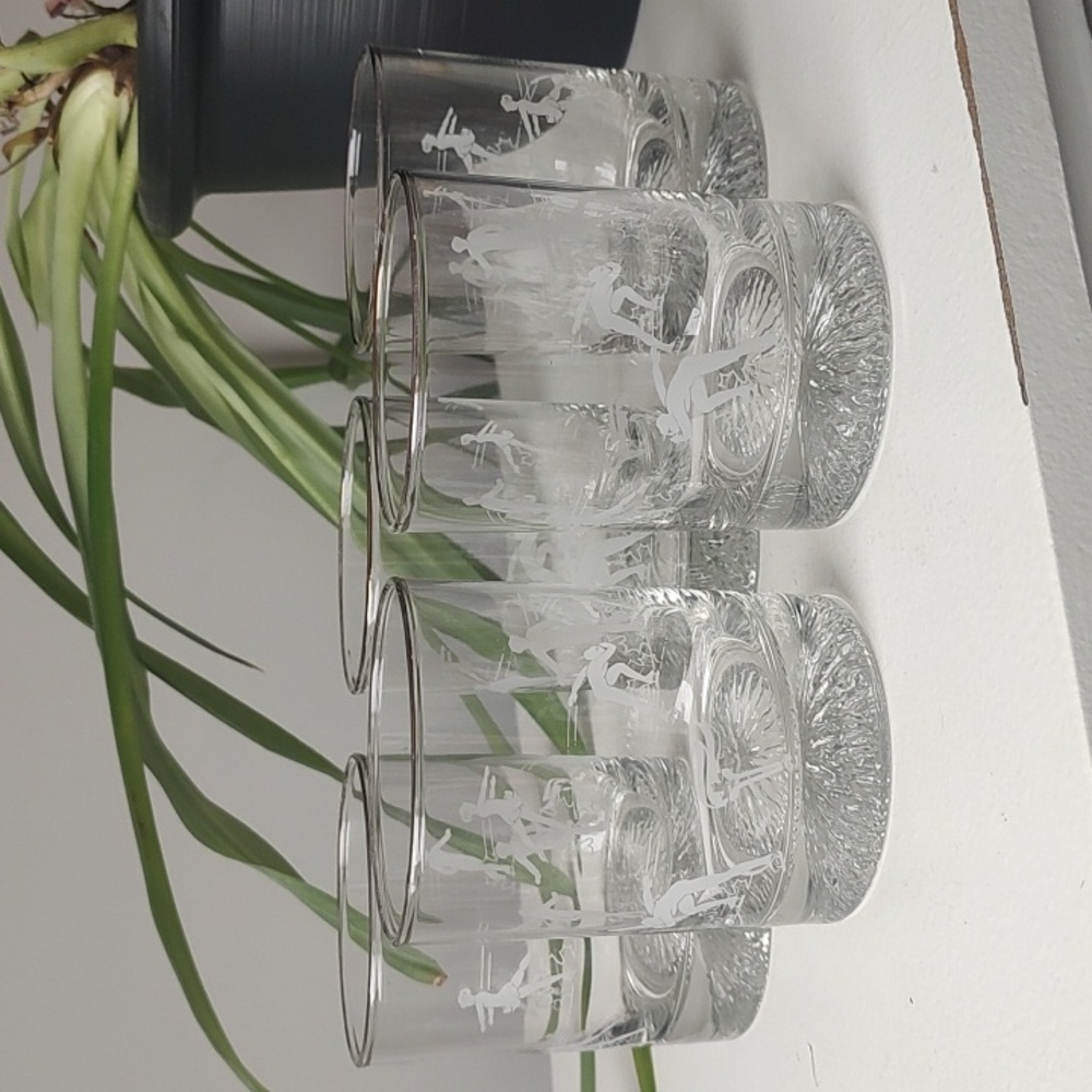 Vintage Set Of 5 1988 Calgary Winter Olympics‎ Lowball Glasses